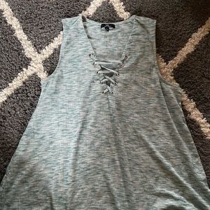 Blue v-neck lace up tank
